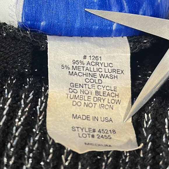 Vintage BFA Classics Metallic Shimmery Silver & Black Turtle Neck Sweater Size M - Picture 4 of 8